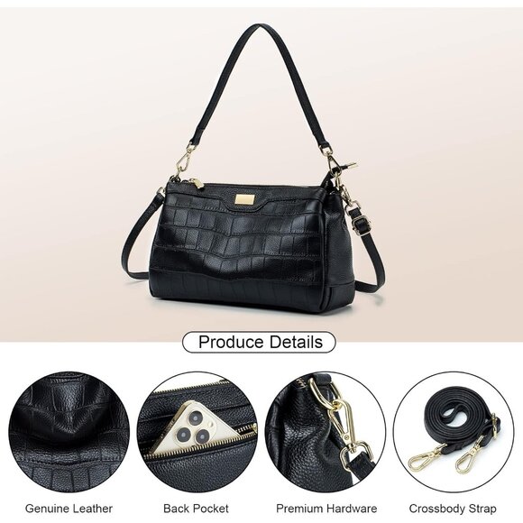 Versatile Leather Shoulder Bag with 3 Pockets and Adjustable Crossbody Strap - Picture 4 of 8